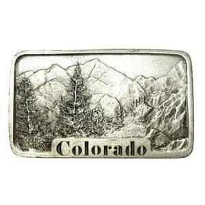 1978 Colorado Belt Buckle Indiana Metal Craft Mountain Scene Pewter Vintage